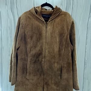 Centigrade Hooded Brown Suede 
 Trench Coat Size 1X Soft